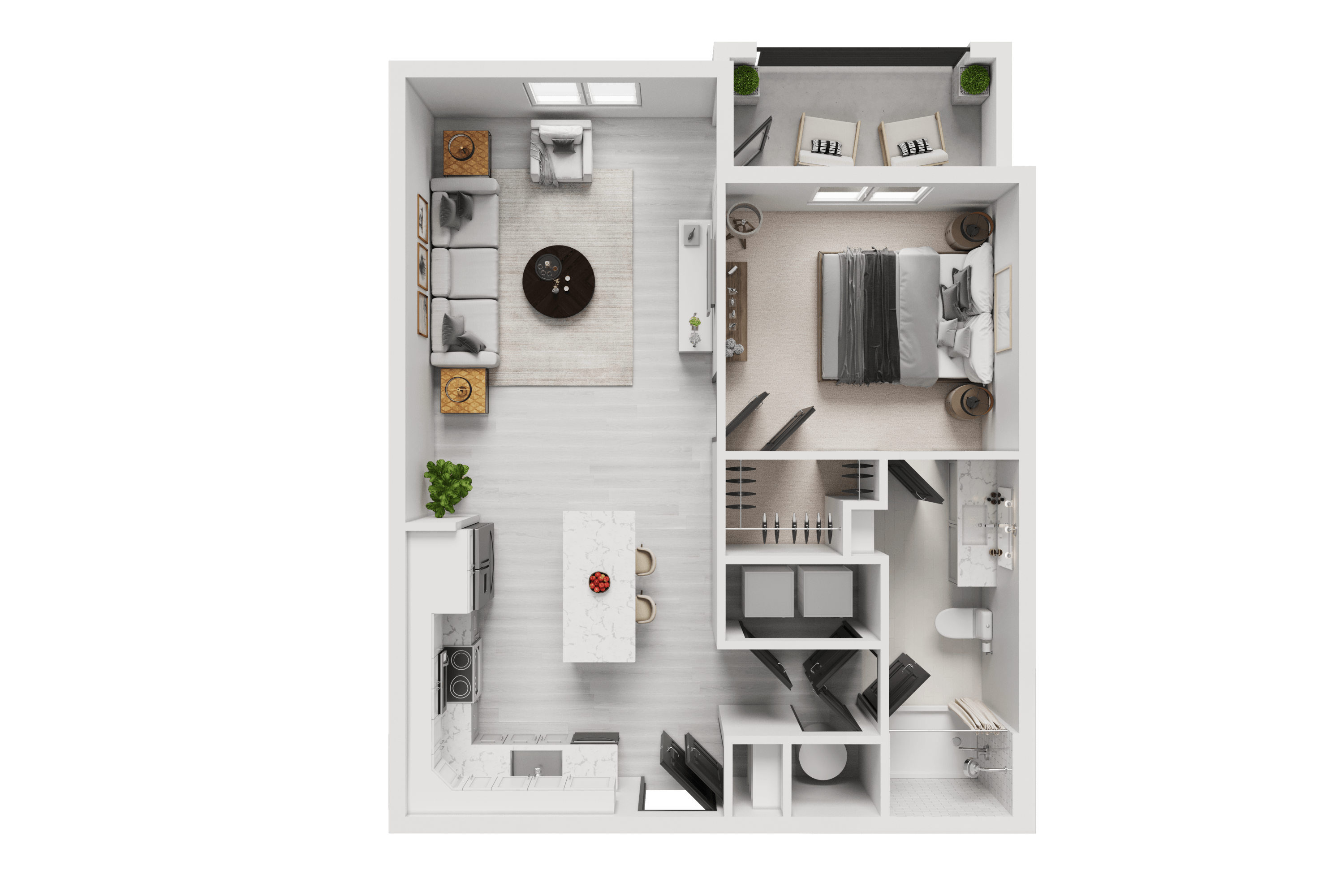 Floor plan for 1 bed, 1 bath, 754 sqft